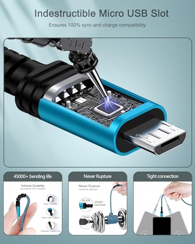 Micro USB Cable 6ft Long, Best Replacement USB to Micro-USB Android Cord - color: Blue, style: Micro USB Cable