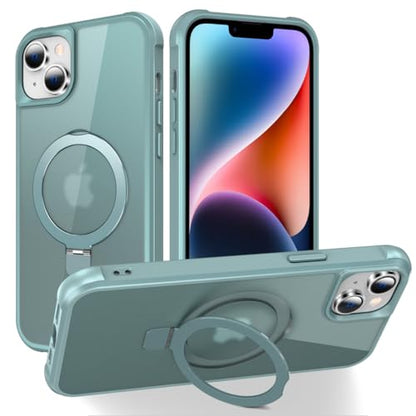 CHAOFEnG Magnetic Compatible with iPhone 14 Plus Case with Stand [Military Grade Drop Tested][Compatible with Magnet] Ring Translucent Slim Hard Back Soft Edge, Teal Green - color: Teal Green, size: iPhone 14 Plus