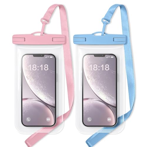 Waterproof Phone Pouch Compatible for iPhone 7in -Pink and Blue | IPX8 Waterproof Case, Beach Travel Must Haves, Beach Essential, Dry Bag, 2 Pack, for iPhone 17/16/15/14/13/12 Pro Max - color: A3-Blue and Pink