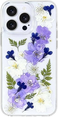 Abbery for iPhone 16 Pro Max Clear Case with Flower Design, Cute Dried/Pressed Blue Purple White Floral Soft TPU Rubber Aesthetic Shockproof Protective Girly Phone Cover for Women Girls (Navy Flower) - color: Navy Flower, size: for iPhone 16 Pro Max