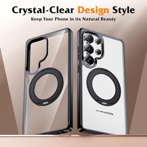 Compatible with Clear Samsung Galaxy S25 Ultra Case with 360° Invisible Magnetic Ring Stand [Compatible with Mag-Safe] Shockproof Plating Phone Case for S25 Ultra 6.9",Black - color: Black, size: Samsung Galaxy S25 Ultra