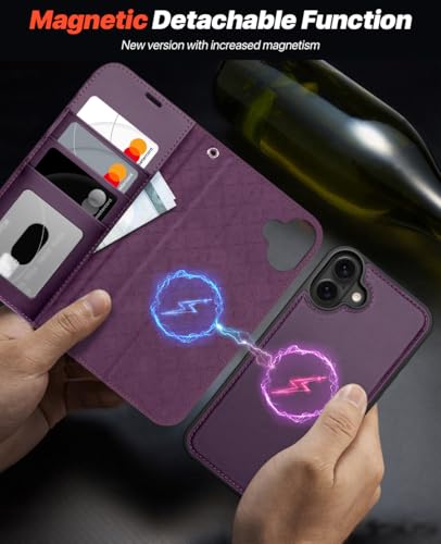 OCASE for iPhone 17 Detachable Wallet Case with Card Holder, 2 in 1 PU Leather Flip Folio with RFID Blocking Stand Wrist Strap Shockproof Phone Cover 6.3 Inch 2025, Dark Purple - color: Dark Purple, size: iPhone 17