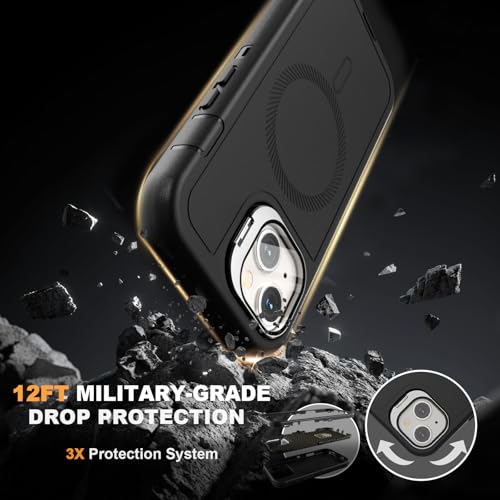 Follaroma for iPhone 13 Case with Stand & Built-in Camera Cover, MagSafe Compatible, Heavy-Duty Shockproof Protection, Magnetic & Rugged Phone Cover for iPhone 13 6.1'', Black - color: Black