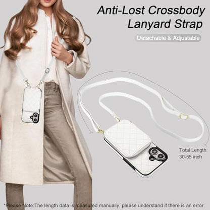 Bocasal Crossbody Wallet Case Card Holder for iPhone 16, White | RFID Blocking PU Leather Zipper Handbag Purse, Kickstand Flip Folio Case with Card Slots Holder Wrist Strap Lanyard 6.1 Inch - color: White