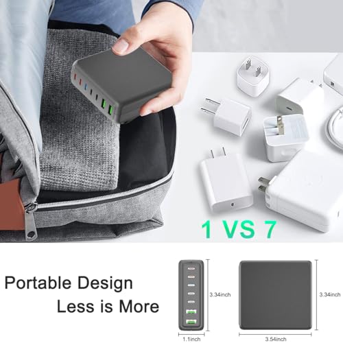 USB C Charger Block, 260W 7-Port Desktop USB C Charger, 2x65W Ports Laptop Charging Compatible with MacBook Pro/Air, iPad Series,iPhone 14/13/Mini/Pro/13Pro Max/12, Galaxy - color: grey