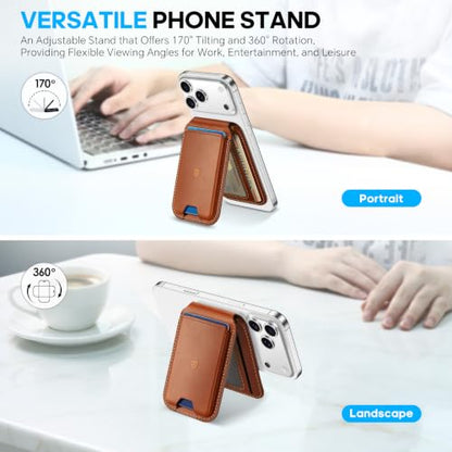 SHIELDON Genuine Leather for MagSafe Wallet Stand, 6 Card Holders, Brown - color: Brown - Retro