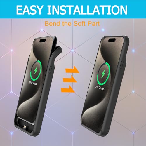 Battery Case for iPhone 15 Pro, Full Encircle 10000mAh High Capacity Rechargeable Portable Charger Case Extended Battery Pack for iPhone 15 Pro (6.1 inch) Wireless Charging Case with Carplay-Black - size: iPhone 15 Pro(6.1 inch)