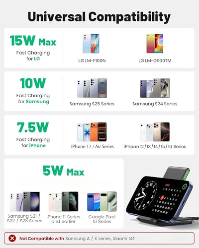 INIU Wireless Charger, 15W Fast Wireless Charging Phone Station with LED - color: Black, size: 1 Pack