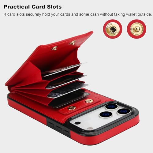 Folosu for iPhone 17 Pro Max Case Wallet,Finger Ring Holder Cover Red - color: Red