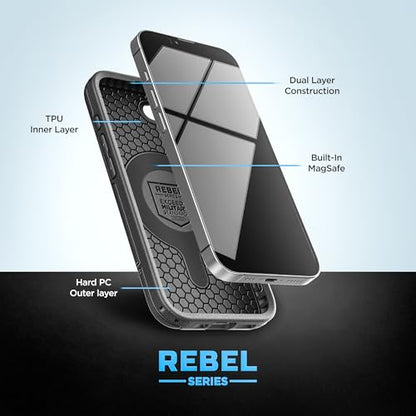 ENCASED Shockproof Case for iPhone 17e, 16e (6.1") - Ultra Protective Heavy Duty Magnetic Phone Cover, Rebel Series (Black) - color: Black, size: iPhone 16e