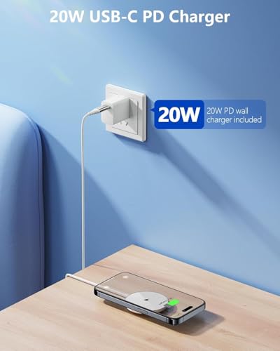 NANAMI Magnetic Wireless Charger Pad with 20W PD Adapter for iPhone - color: White