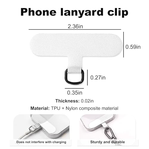 Phone Tether Tab, 4 Pack Universal Phone Lanyard Patch Non-Adhesive Insert with Metal Clip for Phone Case, iPhone - color: White