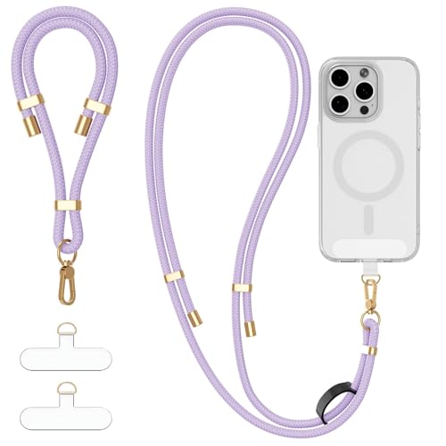 4-IN-1 Phone Lanyard Crossbody & Wrist Strap Kit with 2 Pack Tabs - color: Purple