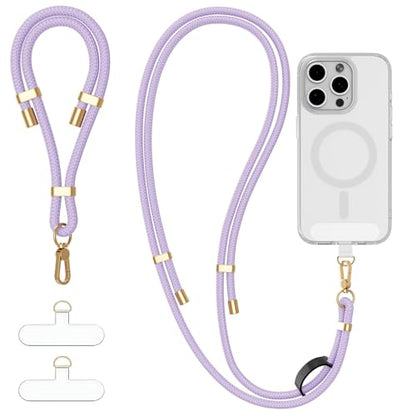 4-IN-1 Phone Lanyard Crossbody & Wrist Strap Kit with 2 Pack Tabs - color: Purple