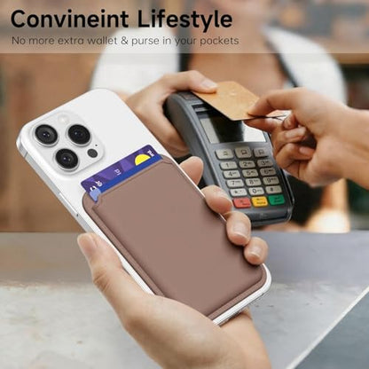 oakxco Magnetic Phone Wallet Stick On, Secure Phone Card Holder Silicone Compatible with Magsafe, Adhesive Pocket Sleeve ID Credit Card, Slim Thin Card Case, Compatible with iPhone Samsung, Brown - color: Brown