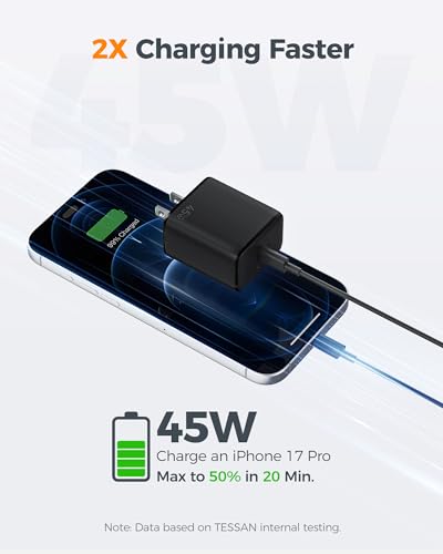 TESSAN 45W USB C Charger Block Fast Charging, Type C Wall Charger Adapter - size: 2 Pack