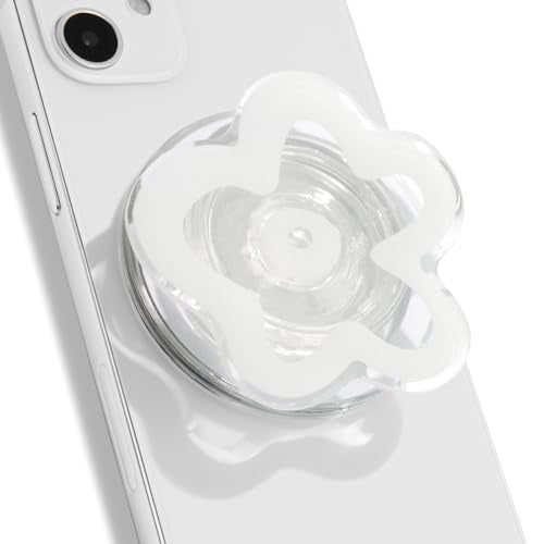 OnTheGrip Cute Transparent Daisy Flower Shape Design Mobile Phone Grip Compatible with Magsafe Multi Functional Collapsible Stand Holder for Smartphone Tablet Cell Phone Accessory (White)