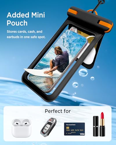 Miimall Double Space IPX8 Waterproof Phone Pouch 2 Pack, Floating Waterproof Phone Case with Lanyard for iPhone 17 16 15 14 Pro Max, Phone Dry Bag Cruise Beach & Vacation Essentials 7.2 inch, Black - color: Black