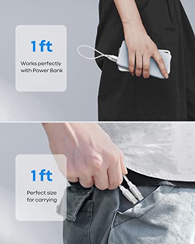 etguuds USB C to USB C Cable 1ft, 2-Pack 60W C to C Cable Fast Charging - color: White, size: 1ft