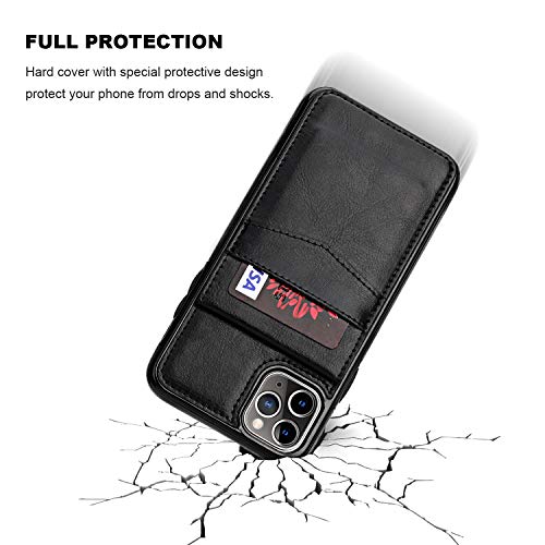 KIHUWEY for iPhone 11 Pro Max Wallet Case Card Holder Kickstand, Black | Credit Card Slots, PU Leather, Magnetic Clasp, Flip Heavy Duty Protection Cover for Men and Women - color: Black