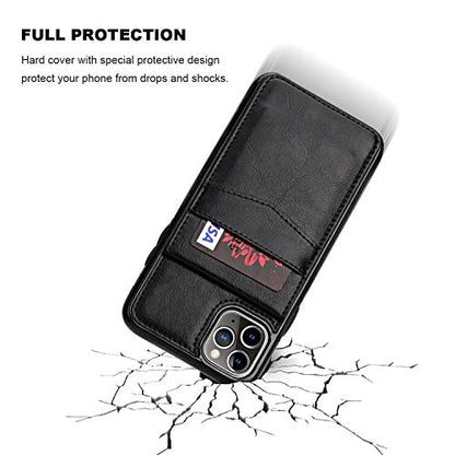 KIHUWEY for iPhone 11 Pro Max Wallet Case Card Holder Kickstand, Black | Credit Card Slots, PU Leather, Magnetic Clasp, Flip Heavy Duty Protection Cover for Men and Women - color: Black