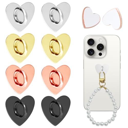 8Pcs Phone Charm Holders,Heart Charm Hooks,Adhesive Metal Charms Ring Grip Hooks Loop Stand,Heart Charms Hook for DIY Hanging Supplies(Gold,Silver, Rose Gold,Black)