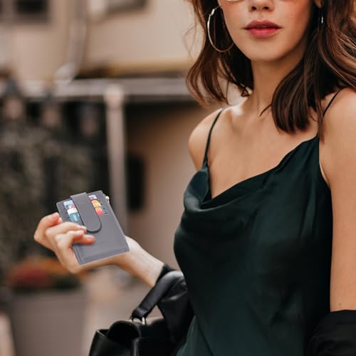 Chelmon Women's RFID Slim Card Holder Wallet | Thin Bifold Multi Card Case with Zipper Coin Pocket Purse for Women(Light Grey Smooth) - color: Smooth Light Grey