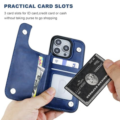 ONETOP for iPhone 16 Pro Wallet Case with Credit Card Holder,Blue | Kickstand,ID/Cash Holder,Case Wallet with Card Slots,Double Magnetic Clasp,Durable PU Leather Shockproof Cover for Women Men - color: Blue