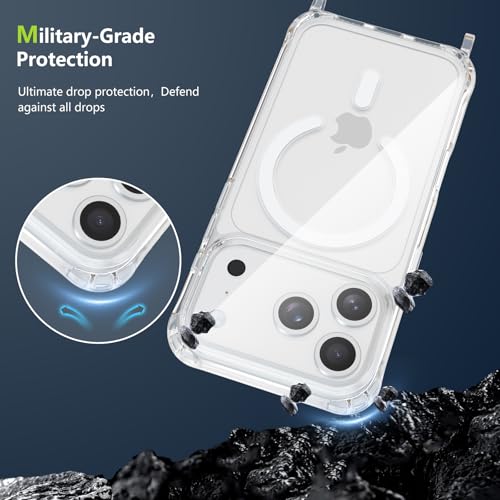 Magnetic Case for iPhone 17 Pro Max 6.9" Clear Crossbody Case with Adjustable Shoulder Neck Lanyard Strap,Compatible with Magsafe,Soft Slim Bumper Shockproof Protective Phone Cover-Black - color: Black, size: iPhone 17 Pro Max