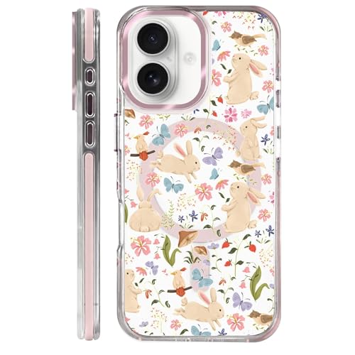 Clear Magnetic Case for iPhone 16, Slim Anti-Yellow Transparent Cover, Military Grade Protection, Phone Cases for iPhone 16, Spring Bunny Bird Garden - color: Spring Bunny Bird Garden, size: Iphone 16