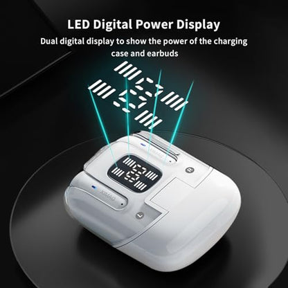 Two Pairs Wireless Earbuds, Dual Pair Headphones Ear Buds Bluetooth 5.5 with Noise Cancelling, LED Display Power in Ear Earphones Waterproof 120H Playtime for Laptop Pad Phones (White) - color: White