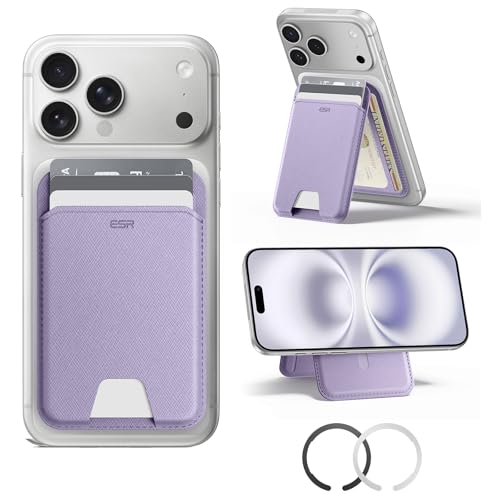 ESR Aura for MagSafe Wallet with Adjustable Stand, 5 Card Holder | RFID Blocking, MagSafe Ring Included, Magnetic Wallet for iPhone 17 Pro Max 17e 16 15 14 13 12, Selected Samsung, Lavender - color: Lavender