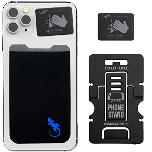 Phone Wallet - Adhesive Card Holder - Cell Phone Pouch - Stick on Lycra Pocket by Gecko - Carry Credit Cards and Cash - color: BLUE GECKO