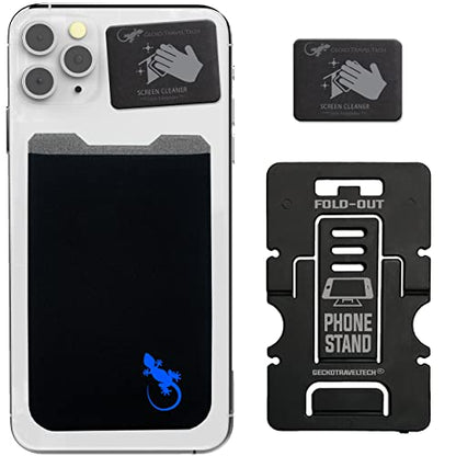 Phone Wallet - Adhesive Card Holder - Cell Phone Pouch - Stick on Lycra Pocket by Gecko - Carry Credit Cards and Cash - color: BLUE GECKO