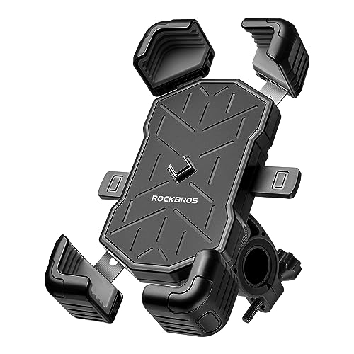 ROCKBROS Motorcycle Phone Holder Mount, Compatible with 4.5-7.1 inch Smartphones, Quick Release Handlebar Clamp, 360 Rotatable, Anti-Slip Silicone for Secure Grip - color: Grey