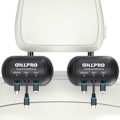 OHLPRO Multi Car Retractable Backseat 3 in 1 Car Charging Station, 2 Pack - size: 2 Pack | 3-IN-1 Charging Station