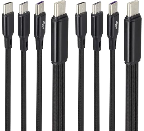 2Pack/4Ft 3 in 1 USB C Splitter Cable USB C 2.0 Male to Dual Type C Male+Micro USB Male Charge Cable 2A Fast Charge,Compatible for Most Mobile Phones and Tablets Devices(Black-2Type C+1Micro)
