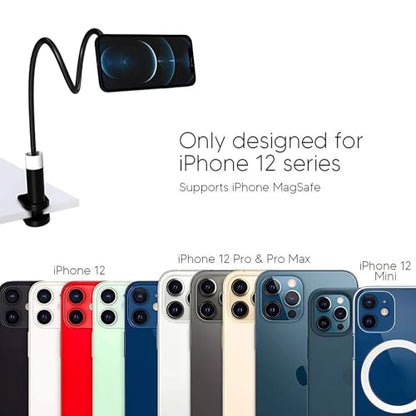Phone Holder, Magnetic Flexible Long Arm Phone Mount for Desk Bed Bedside Table, Overhead Cell Phone Clip Bracket Clamp Stand for iOS 15 15 Pro 15 Plus