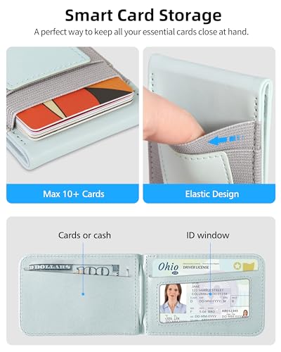 For Magsafe Wallet Stand,10 Cards Holder, RFID Blocking | Strongest Magnetic Wallet for iPhone 17/16/15/14/13/12 Series, Adjustable Stand, ID Window, 4 Card Slot, Vegan Leather, Green - color: Light Green