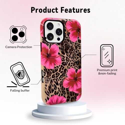 Lovmooful for iPhone 16 Pro Case Cute Flower Leopard-Hibiscus | Compatible for iPhone 16 Pro Case,Aesthetic,Hibiscus,Floral,2 in 1,for Women Girls,Soft TPU+PC,Shockproof,Protective - size: iPhone 16 Pro