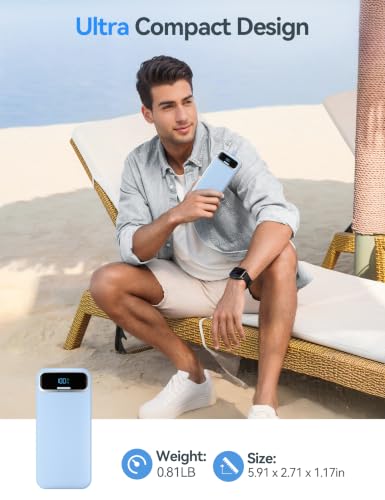 aonidi Portable Charger 20000mAh with Built-in Cables&AC Wall Plug, Blue - color: Sky Blue