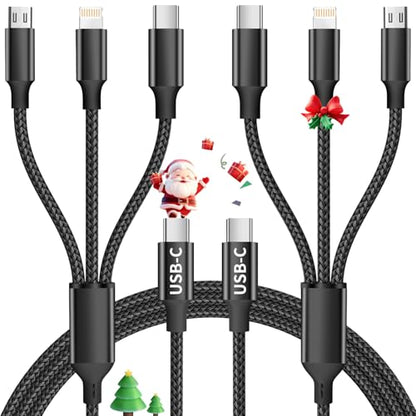3 in 1 Multi Charging Cable, USB Cable Universal Charger, 2Pack 4FT - color: Black