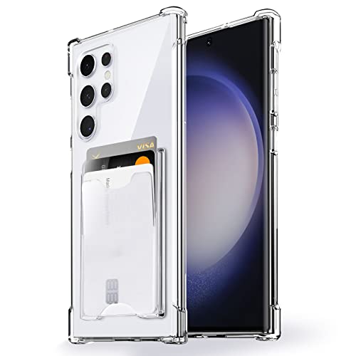 Shields Up for Samsung Galaxy S23 Ultra Case with Card Holder, Clear | Minimalist Wallet Case, 3 Card Slots, Slim Protective Soft Shockproof Cover, All-in-One Wallet Design - color: Clear-, size: Galaxy S23 Ultra
