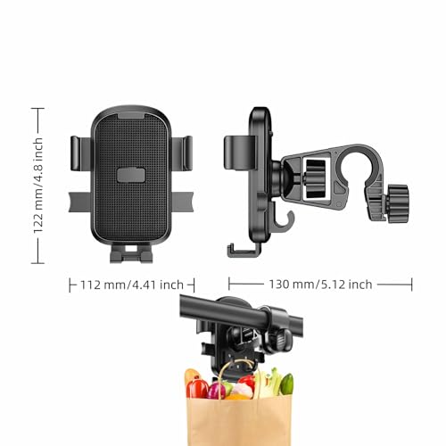 Universal Motorcycle Bike Phone Mount with 360° Rotation, Anti-Shake Silicone Grip, Universal Handlebar Mount 20-32mm, Phone Holder with Storage Hook