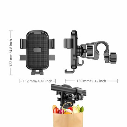 Universal Motorcycle Bike Phone Mount with 360° Rotation, Anti-Shake Silicone Grip, Universal Handlebar Mount 20-32mm, Phone Holder with Storage Hook