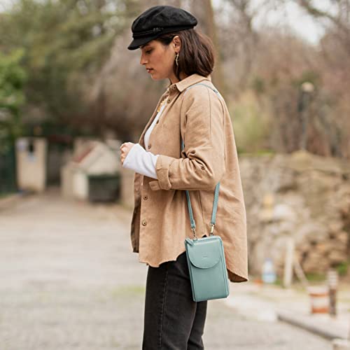 S-ZONE Small Crossbody Bags for Women Phone Purse RFID Blocking Wallet | Card Slots, Vegan Leather, Anti-theft, Multi Pockets, Detachable Adjustable Strap, Travel Eveyday Outing - color: Light Green