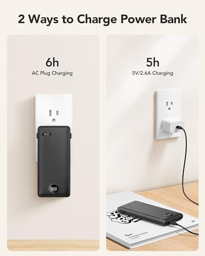 VRURC Portable Charger, Power Bank Built-in Cables and AC Wall Plug - color: Black