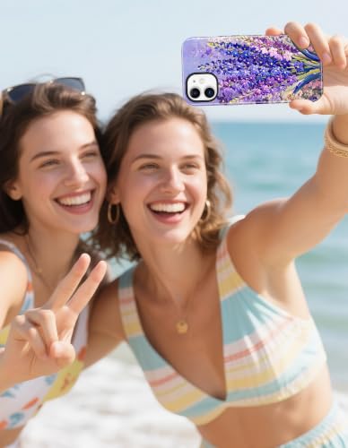 Jusy Magnetic Floral Phone Case for iPhone 14 Pro,Lavender | Compatible with MagSafe, Cute Aesthetic Striped Design, TPU and PC Protective Shockproof Cover - color: Lavender