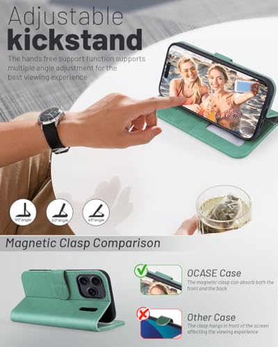 OCASE Compatible with iPhone 17 Pro Wallet Case, PU Leather Flip Folio Case with Card Holders RFID Blocking Kickstand [Shockproof TPU Inner Shell] Phone Cover 6.3 Inch 2025, Green - color: Green