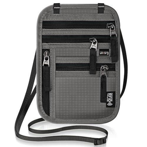 Likesing 5.5" L x 7.9" W Travel Neck Wallet, RFID Passport Pouch(Dark Grey) - color: Dark Grey-Tracker Case